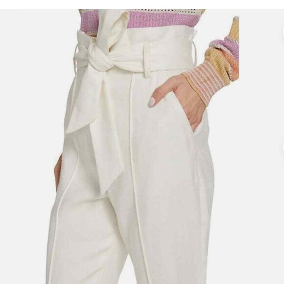 Veronica Beard Clerence Paperbag Pants in White Cream  Linen Size 2 - Picture 11 of 12